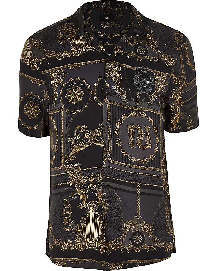 RI 30 black baroque print shirt