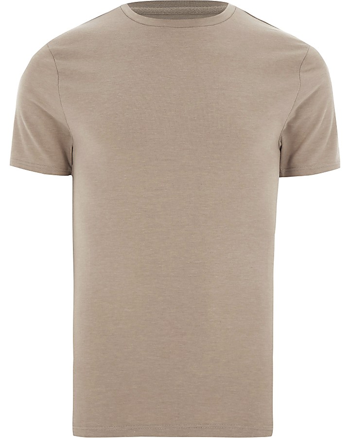 Brown marl muscle fit crew neck T-shirt