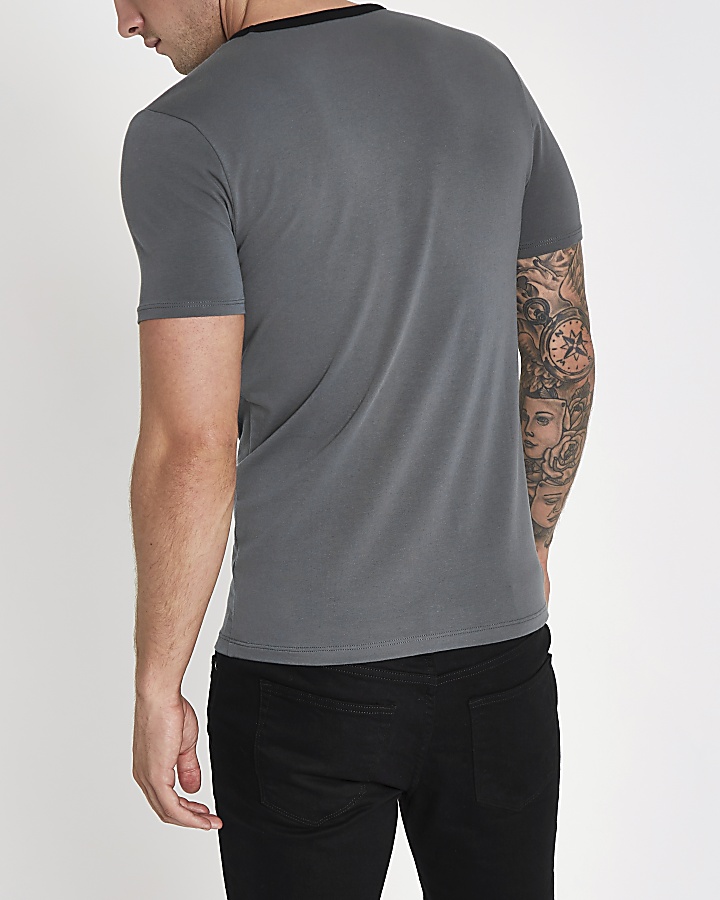 Dark grey ringer muscle fit T-shirt