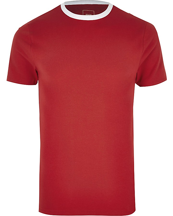 Red ringer muscle fit T-shirt