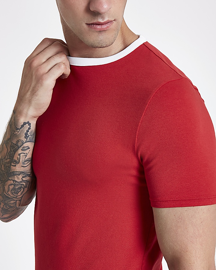 Red ringer muscle fit T-shirt