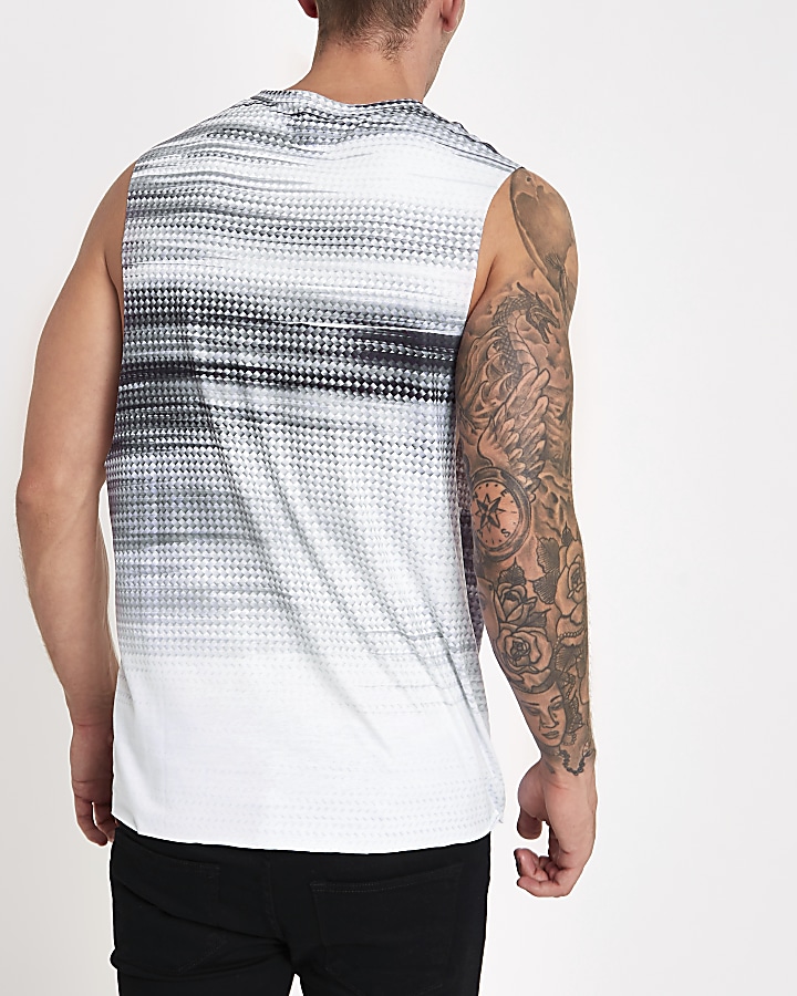 Grey fade print slim fit tank vest