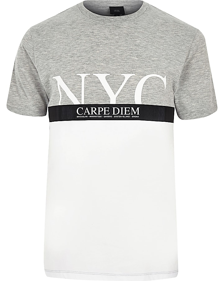 Grey 'carpe diem' tape block print T-shirt