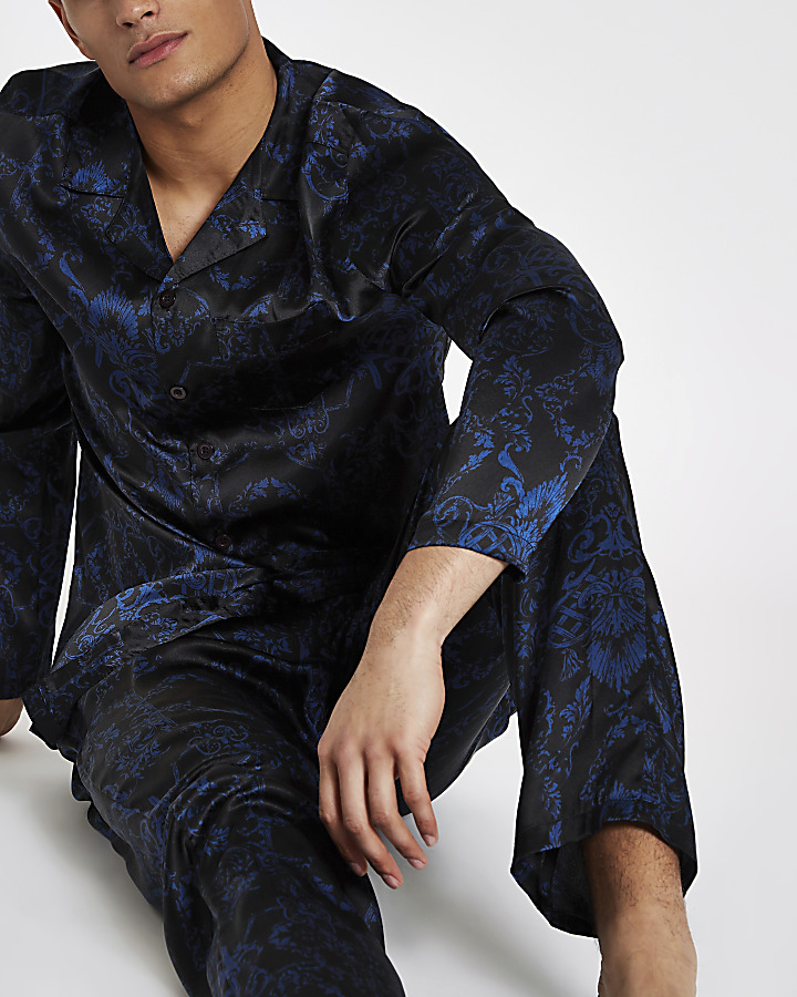 Blue baroque print sateen pyjama set