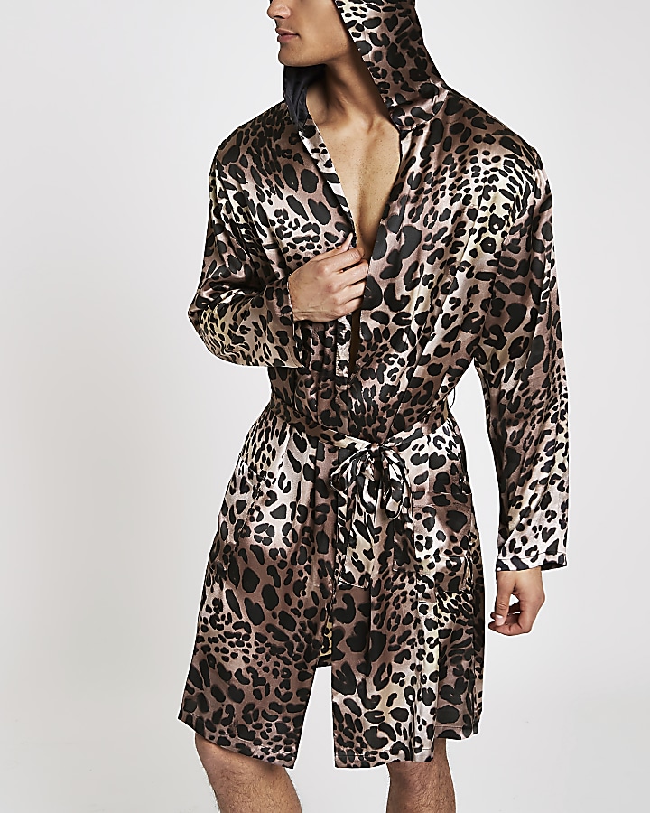 Brown leopard print sateen robe