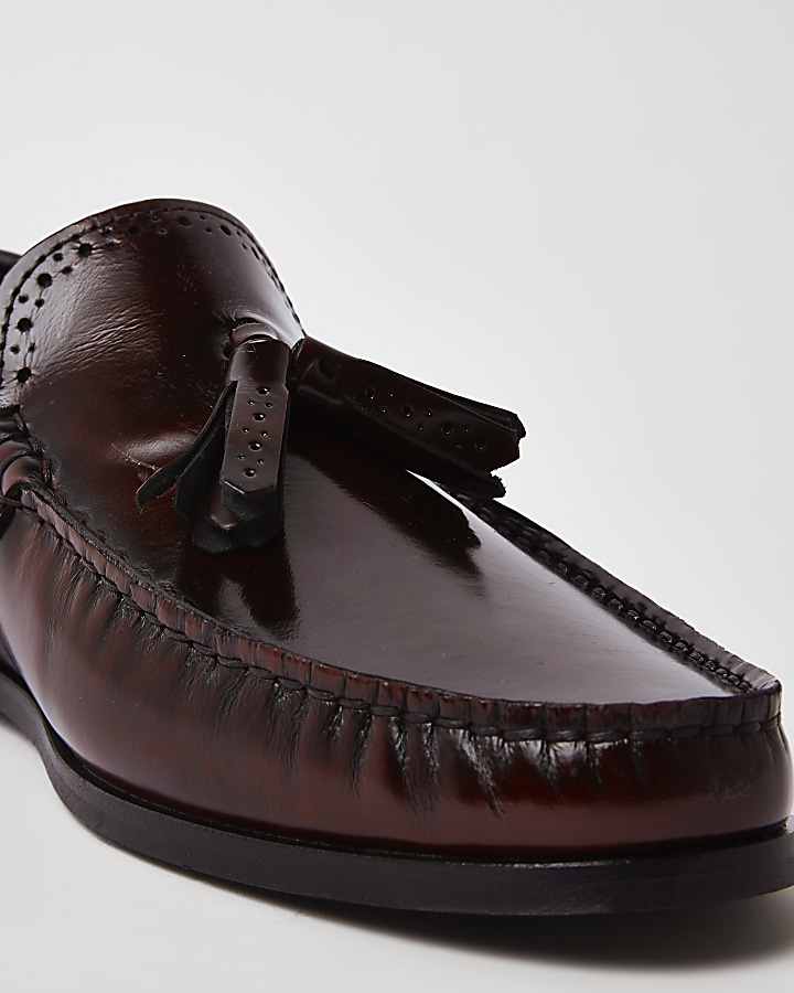 Dark red  leather tassel loafers