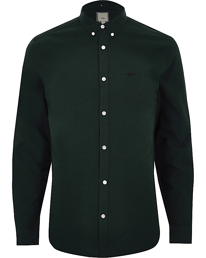 Bottle green wasp embroidered Oxford shirt