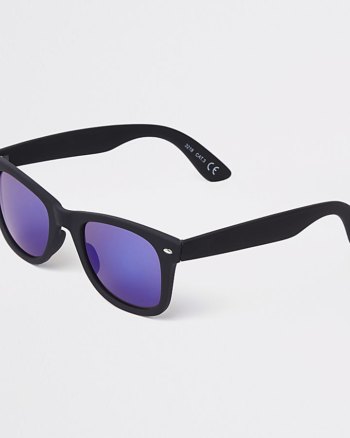 Black mirror lens retro square sunglasses