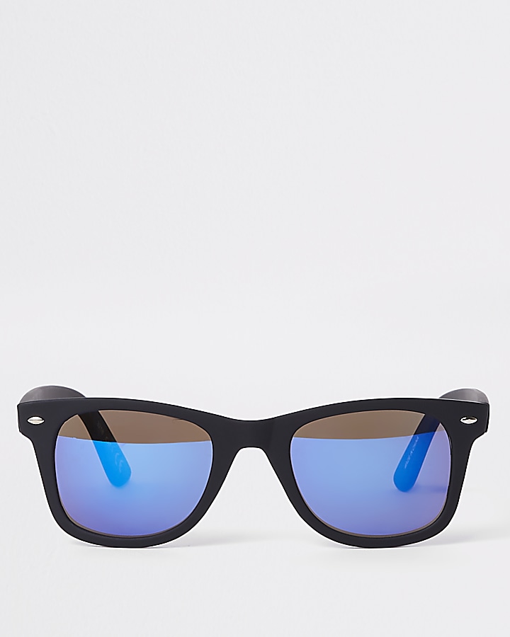 Black mirror lens retro square sunglasses