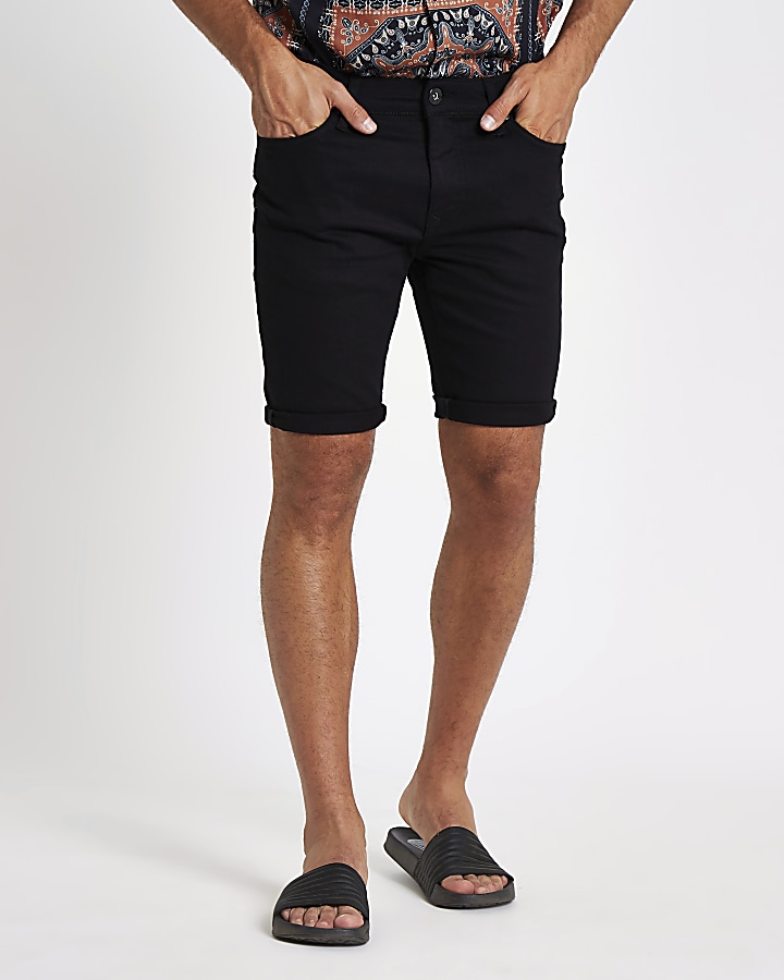 Black skinny fit denim shorts