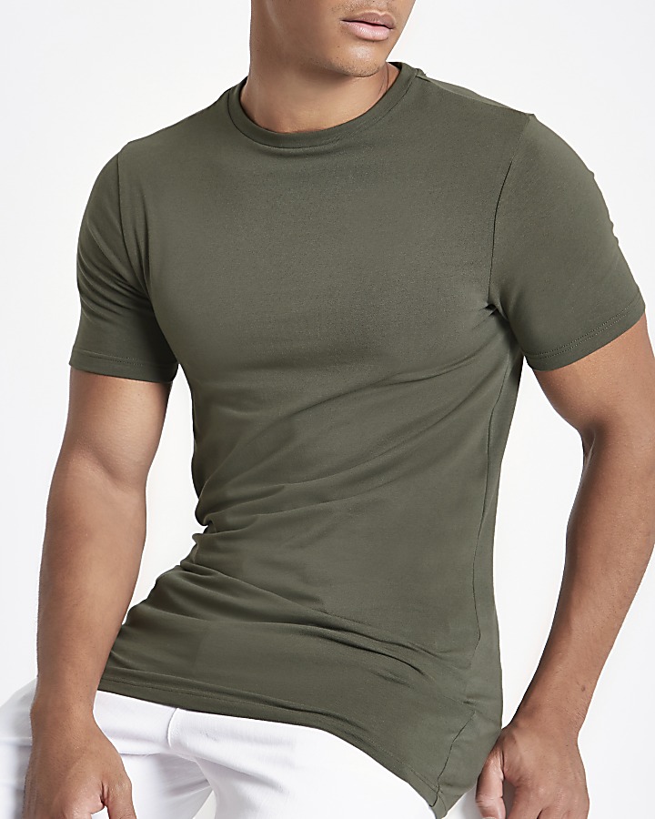 Green muscle fit longline T-shirt