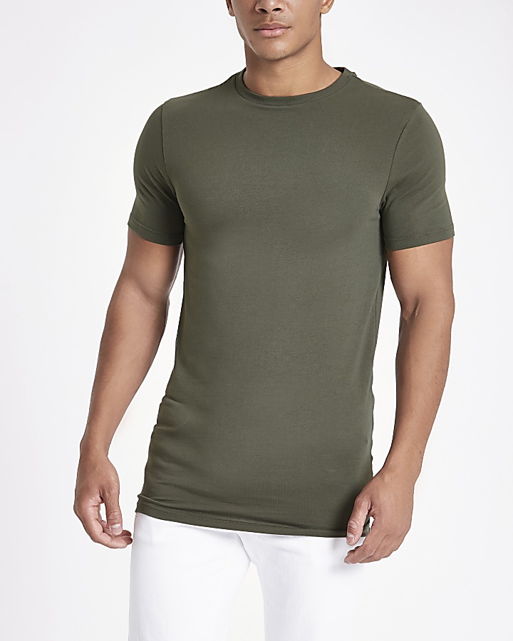 Green muscle fit longline T-shirt