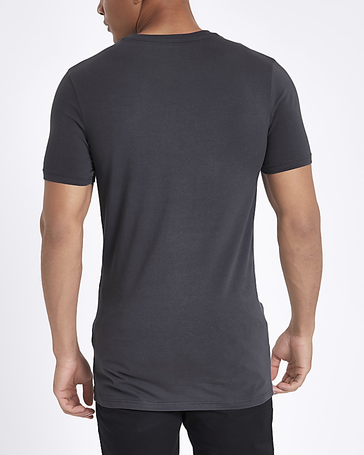 Grey muscle fit longline T-shirt