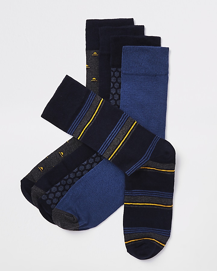 Navy print smart socks multipack