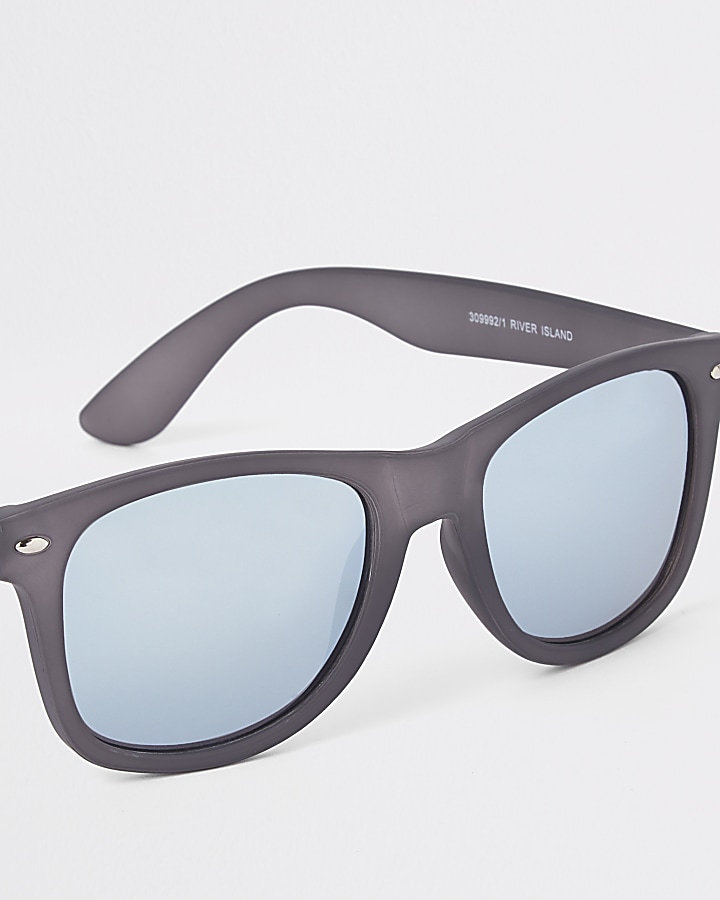 Grey rubberised retro square sunglasses
