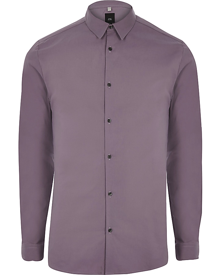 Purple muscle fit long sleeve shirt