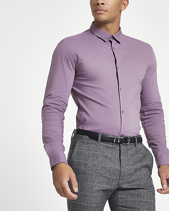 Purple muscle fit long sleeve shirt