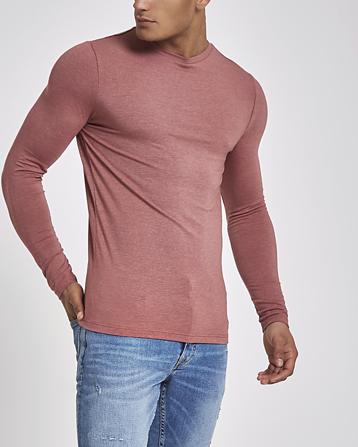 Light pink muscle fit long sleeve T-shirt