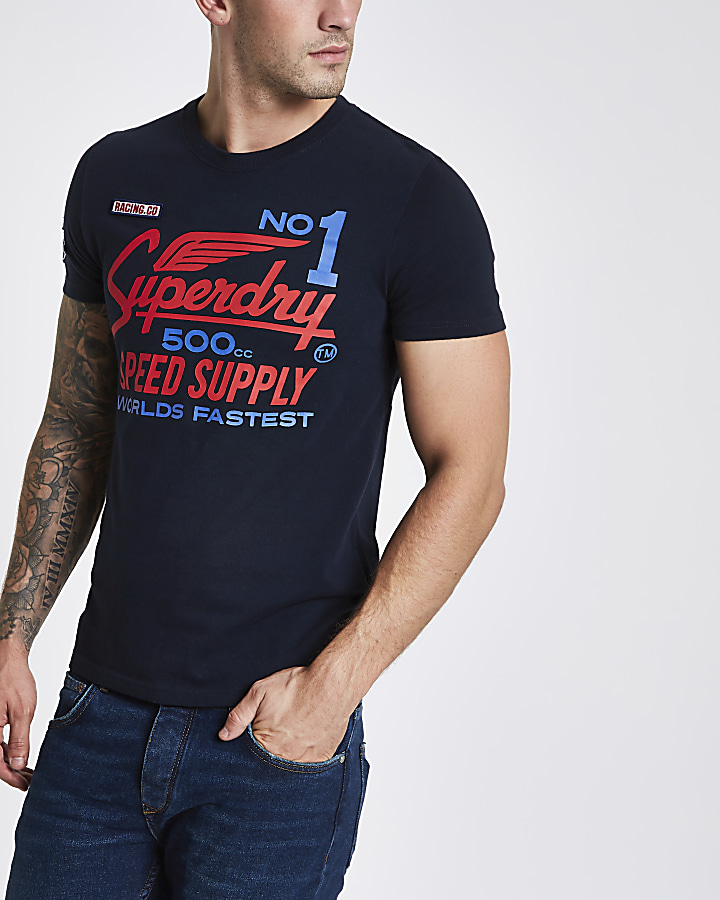 Superdry navy logo print crew neck T-shirt