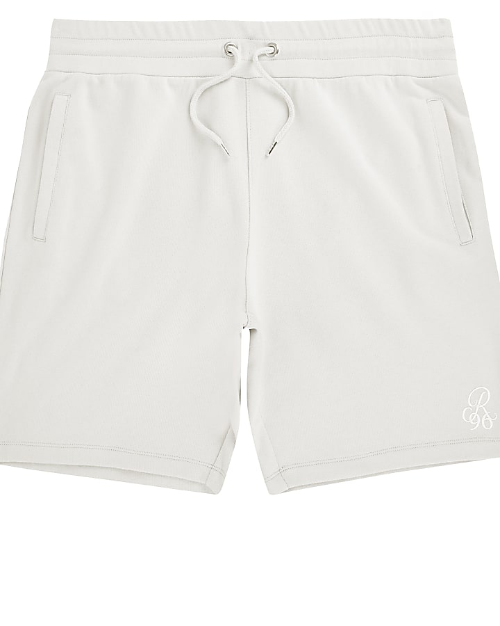Light grey R96 embroidered slim fit shorts