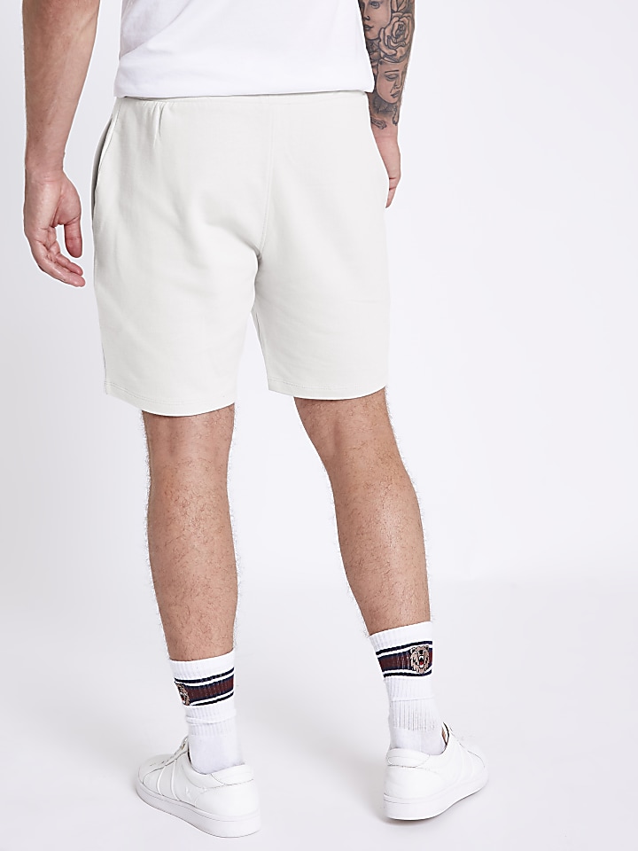 Light grey R96 embroidered slim fit shorts