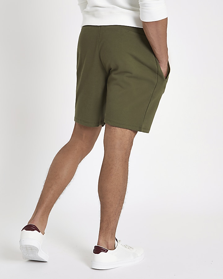 Khaki R96 embroidered slim fit shorts