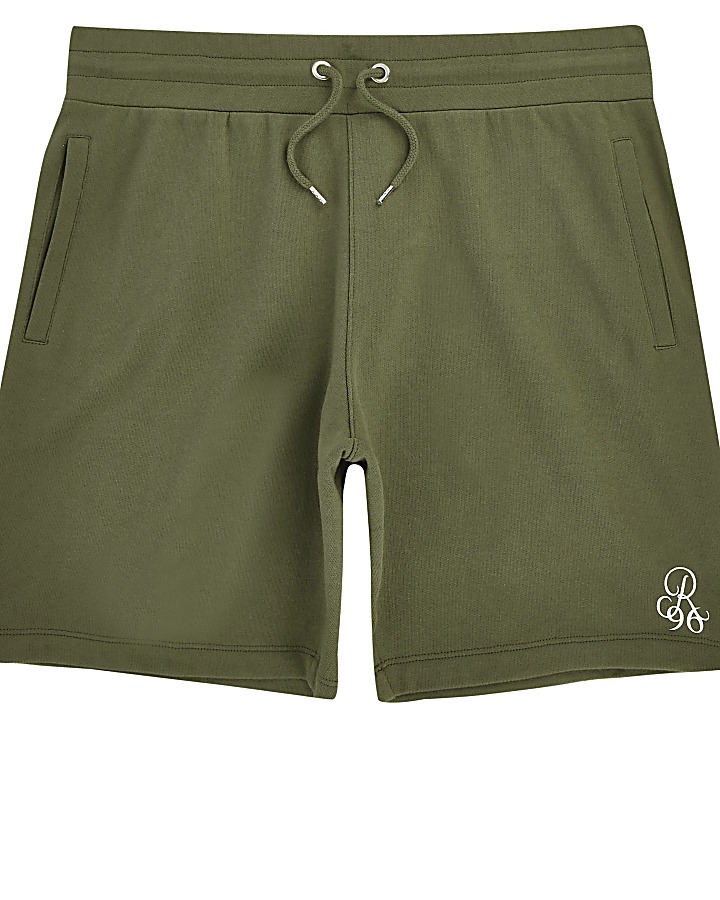 Khaki R96 embroidered slim fit shorts