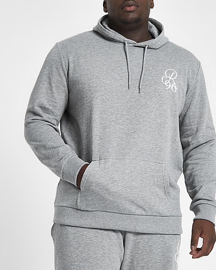 Big and Tall grey slim fit embroidered hoodie