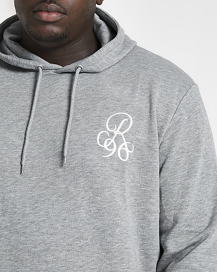 Big and Tall grey slim fit embroidered hoodie