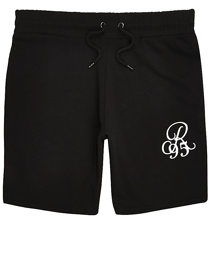 R96 black embroidered muscle fit shorts