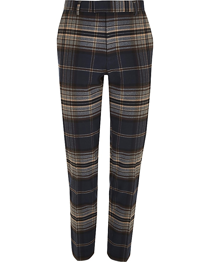 Navy check skinny smart trousers