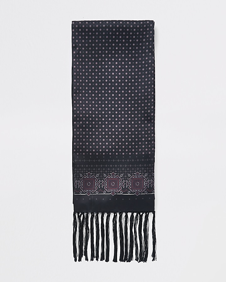 Black geo print satin scarf