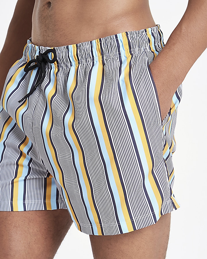 White stripe print skinny fit swim shorts