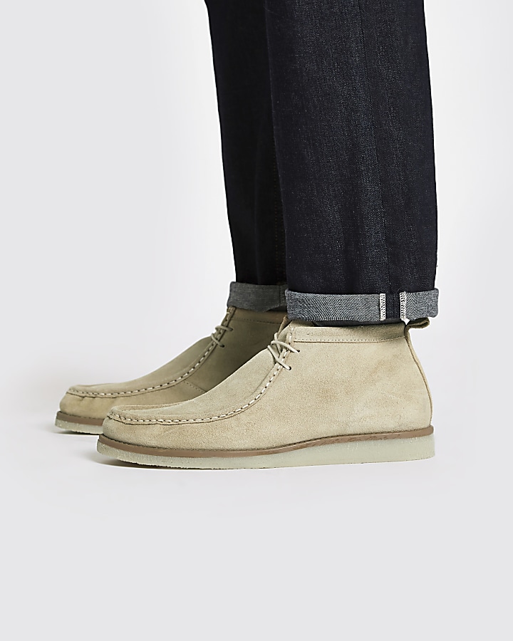 Stone suede lace up moccasin boot