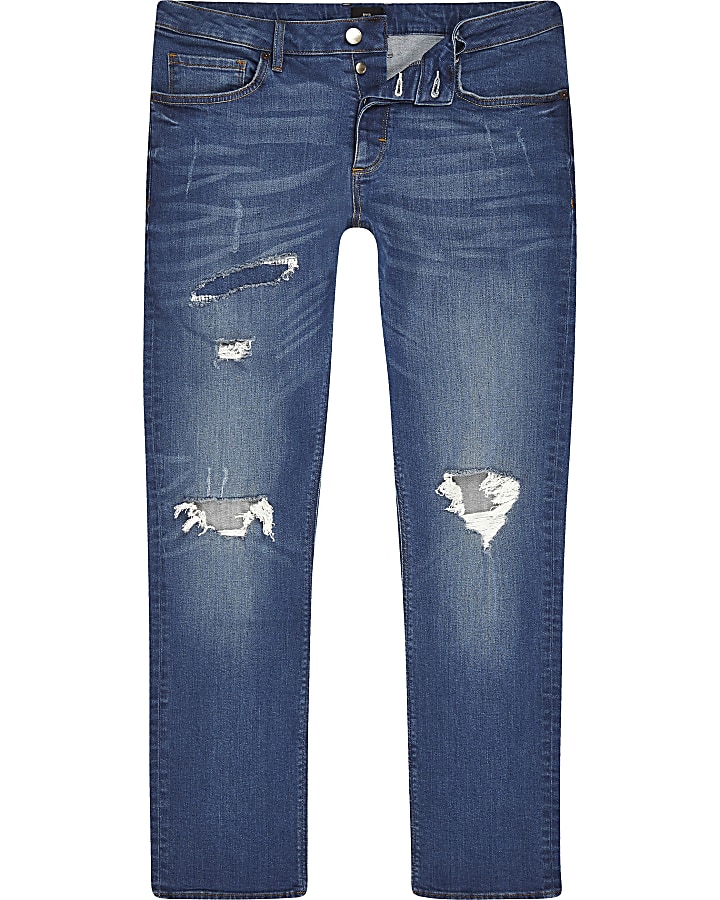 Mid blue Dylan slim stretch ripped jeans