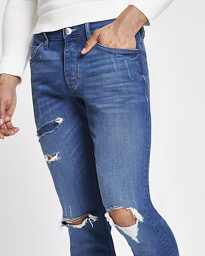 Mid blue Dylan slim stretch ripped jeans