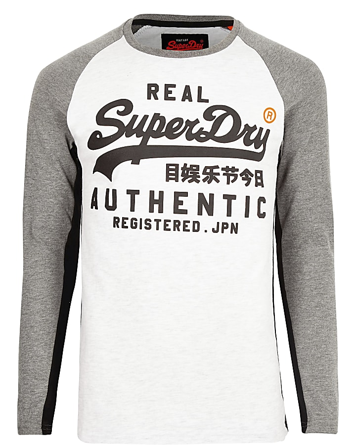 Superdry white raglan long sleeve T-shirt