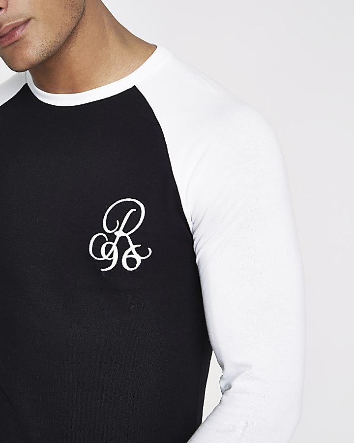 Black R96 muscle fit long sleeve T-shirt
