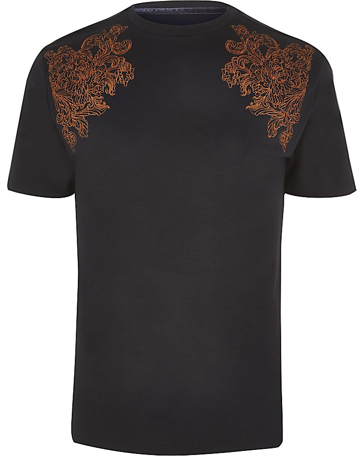 RI 30 navy slim fit embroidered T-shirt