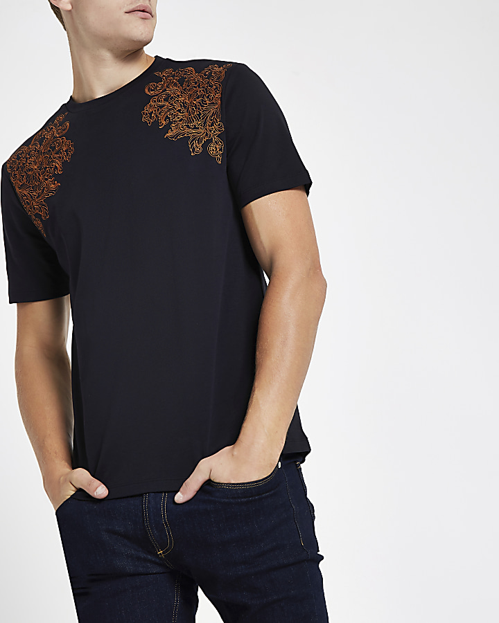 RI 30 navy slim fit embroidered T-shirt