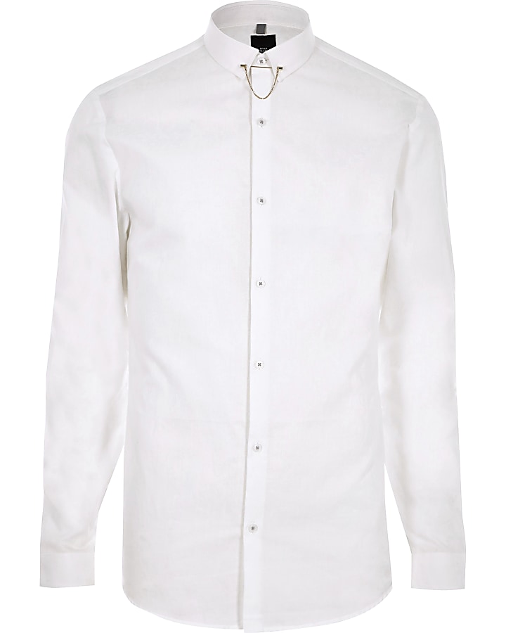White jacquard slim fit collar chain shirt