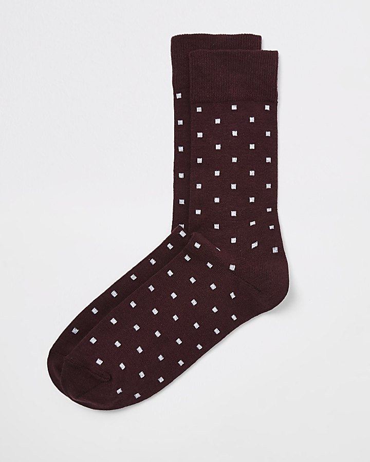 Red square print socks