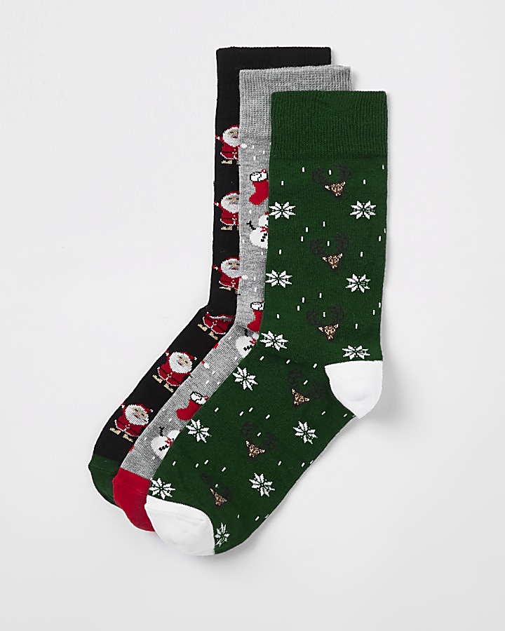 Green Christmas socks 3 pack