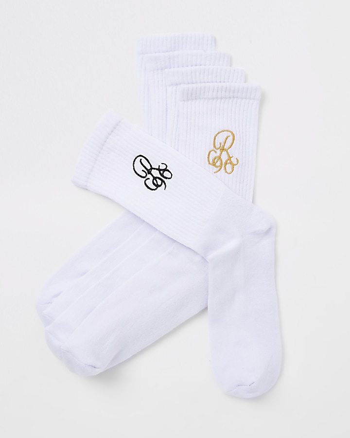 White R96 embroidered tube socks 5 pack