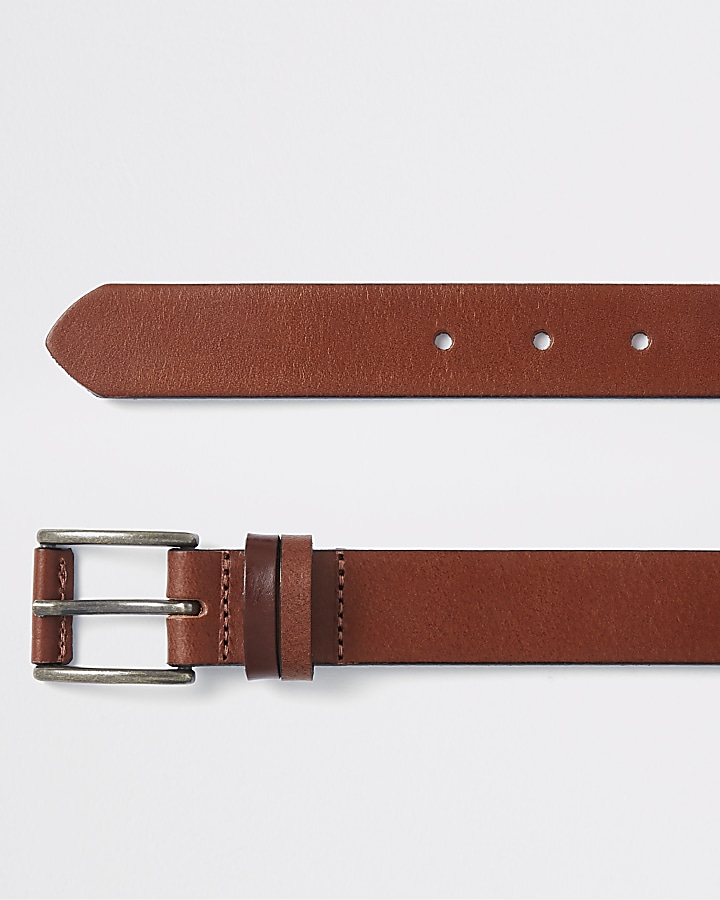 Brown leather buckle belt