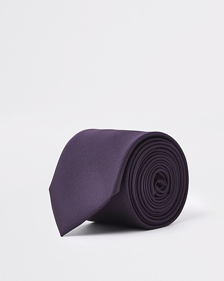 Purple satin tie and floral handkerchief set