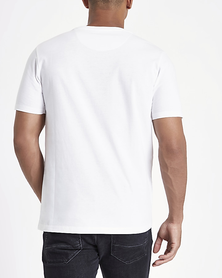 White embroidered slim fit crew neck T-shirt