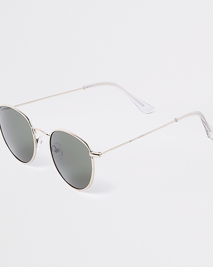 Gold tone round grey lens sunglasses