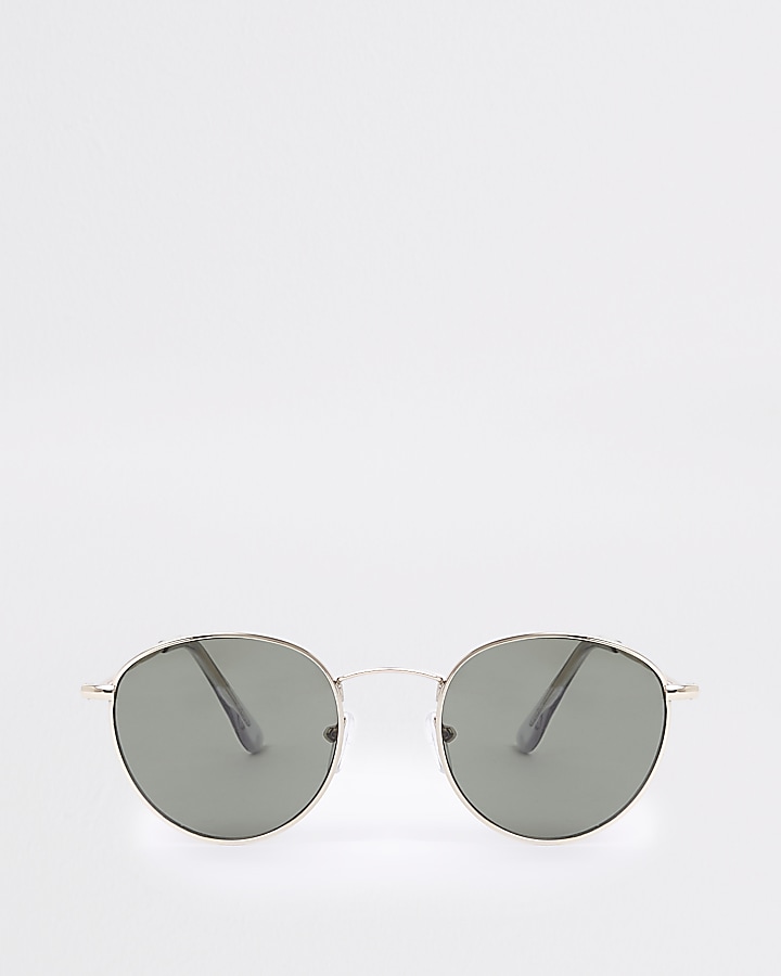 Gold tone round grey lens sunglasses