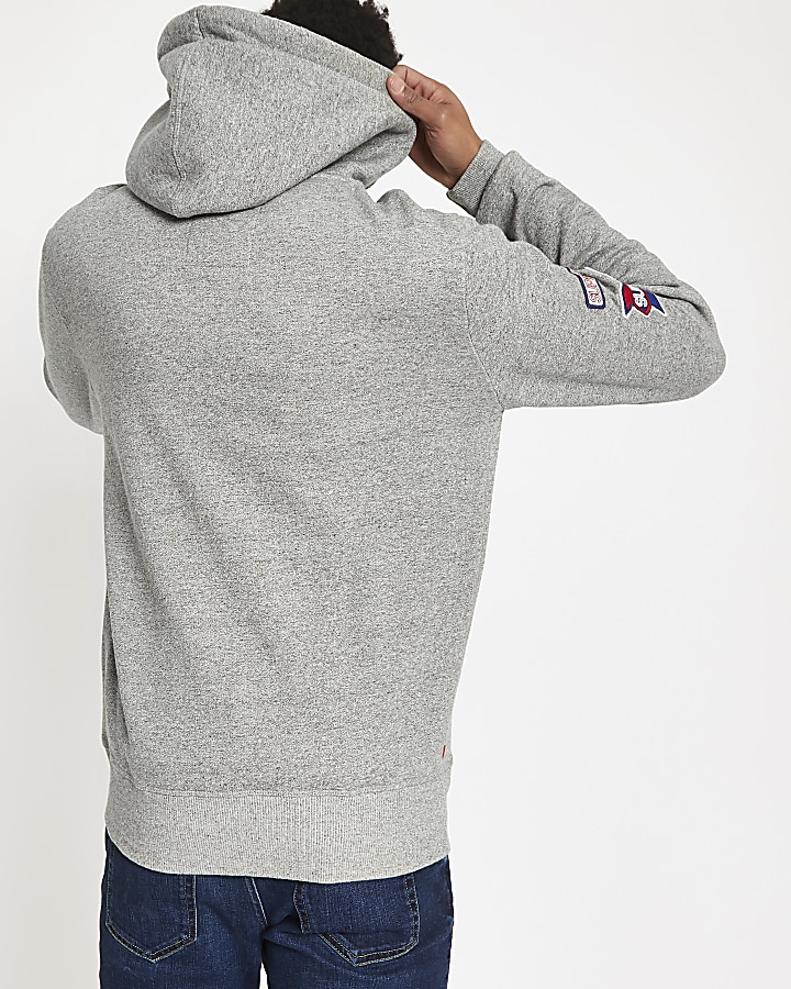 Superdry grey logo print hoodie